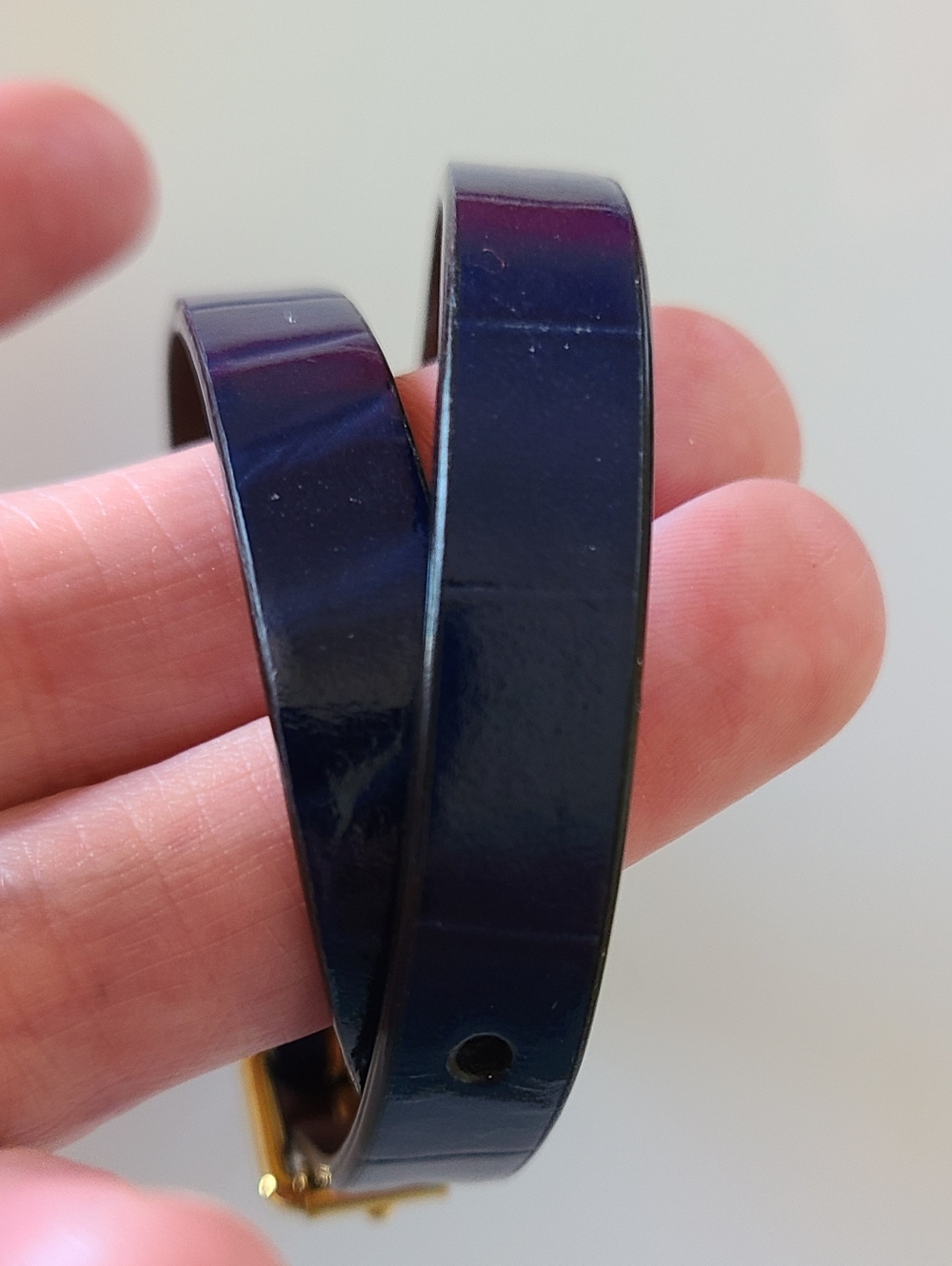 Alexander McQueen Navy Blue Skull Double Wrap Leather Croc Embossed Bracelet Euc - Picture 6 of 13